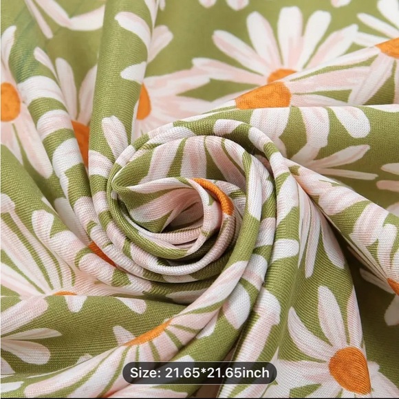 Daisy Print Scarf in Green, Orange and White - Picture 4 of 5